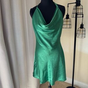 Altar’d State Women’s Britta Marjorie Sleeves Satin Green Mini Dress Size Small